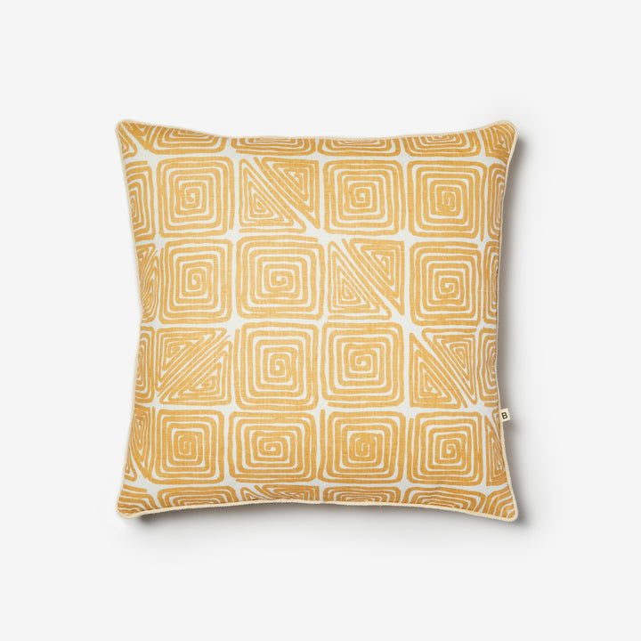 Maze Wheat 50cm Cushion Front | Yellow Geometric Linen Cushion