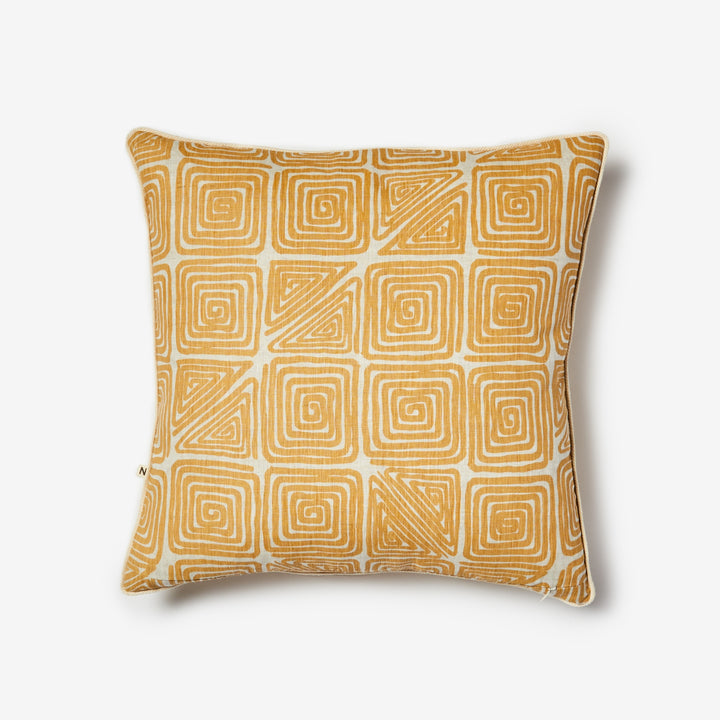 Maze Wheat 50cm Cushion Back | Yellow Geometric Linen Cushion