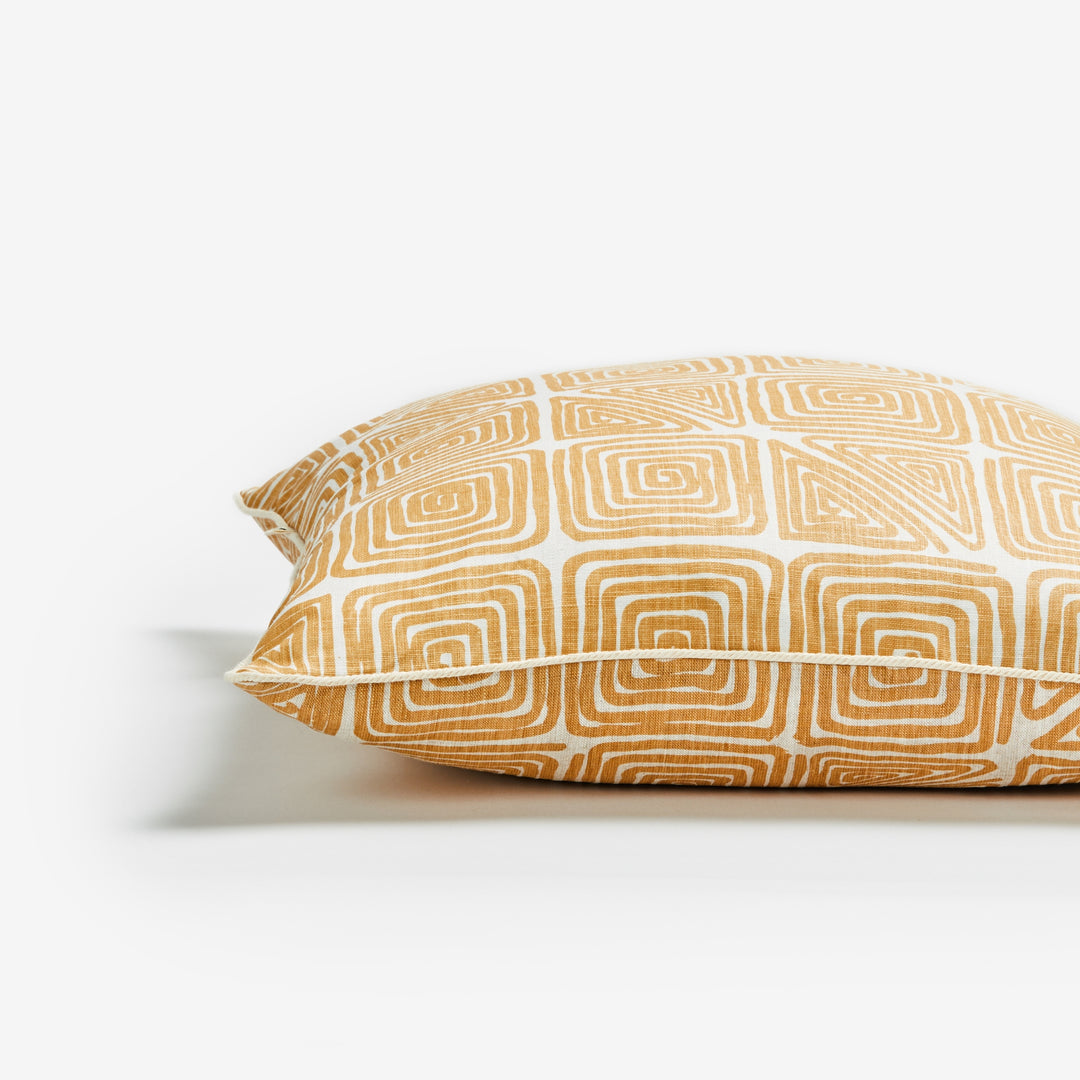 Maze Wheat 50cm Cushion Detail | Yellow Geometric Linen Cushion