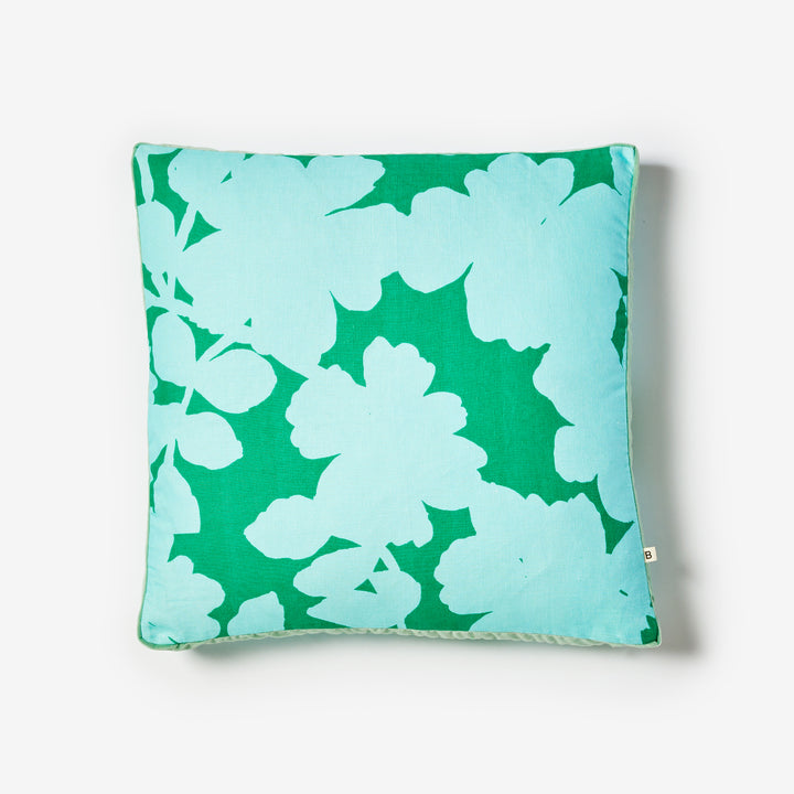 Carmine Blue 50cm Box Cushion Front | Blue Floral Linen Cushion