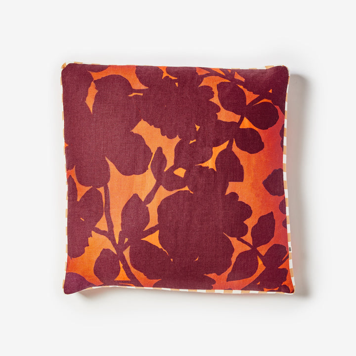 Carmine Rust 50cm Box Cushion Front | Burgundy Floral Linen Cushion