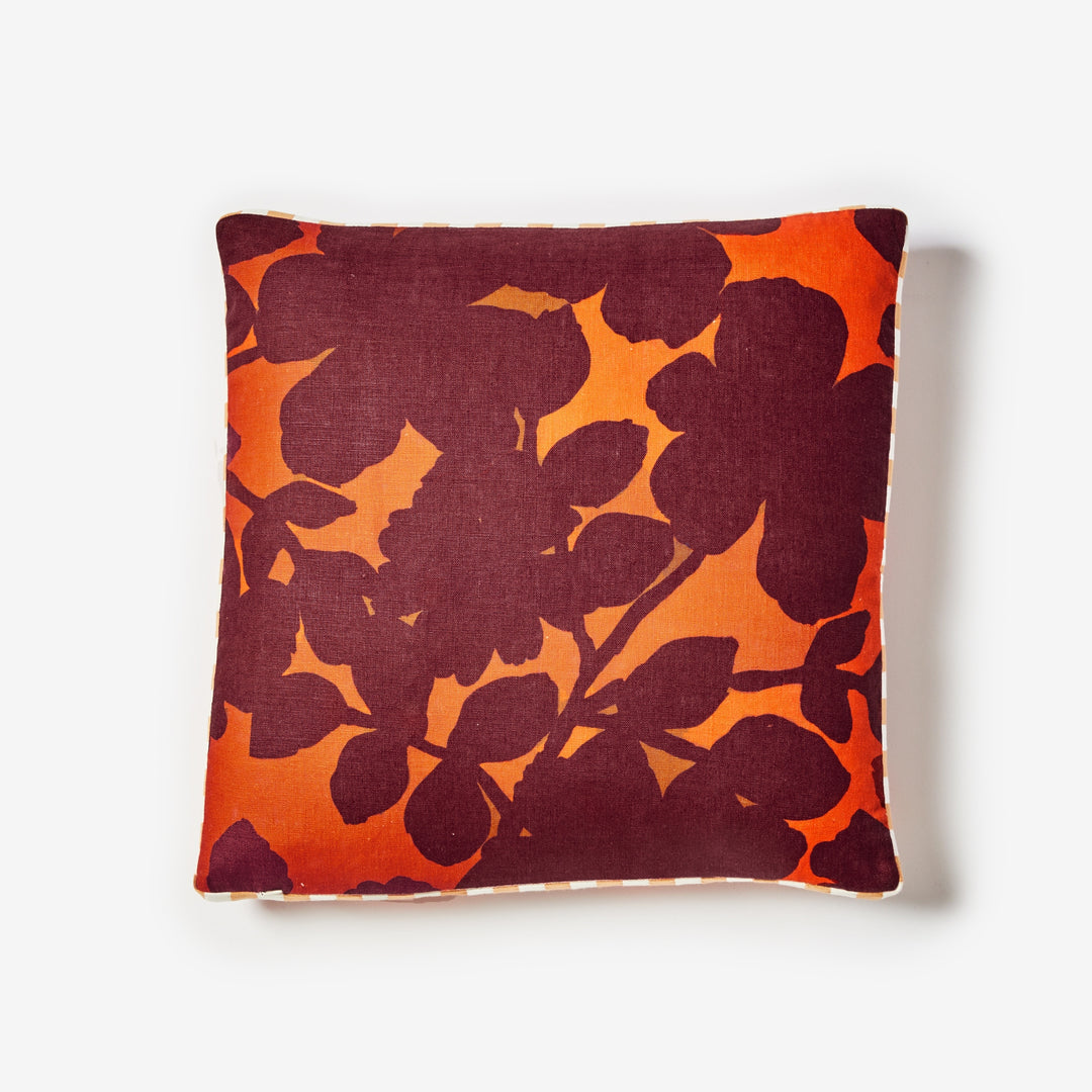 Carmine Rust 50cm Box Cushion Back | Burgundy Floral Linen Cushion