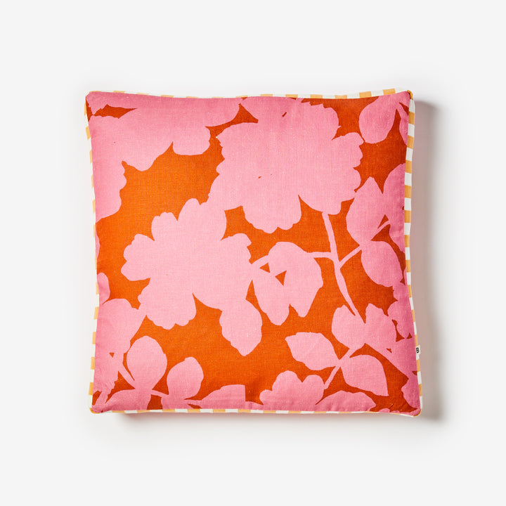 Carmine Pink 50cm Box Cushion Front | Pink Floral Linen Cushion