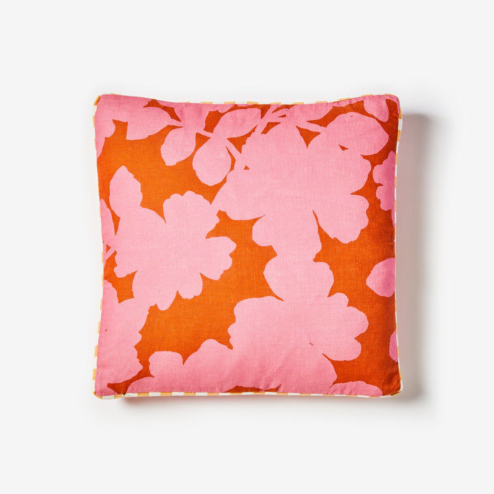 Carmine Pink 50cm Box Cushion Back | Pink Floral Linen Cushion