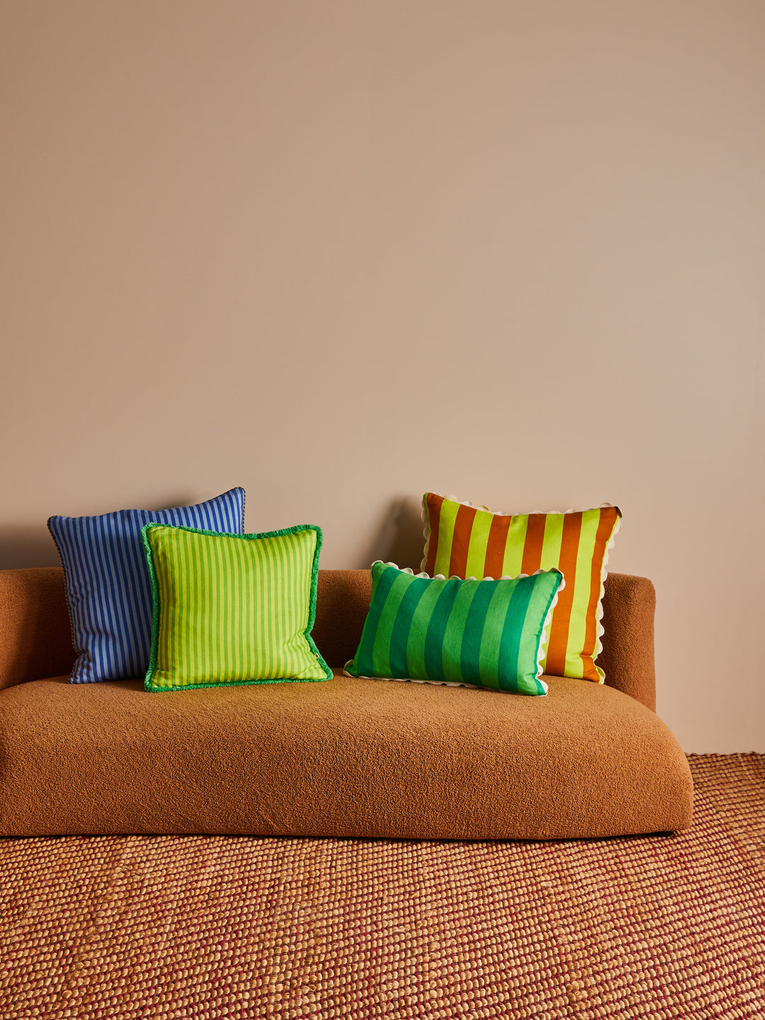 Bold Stripe Green Linen Cushion