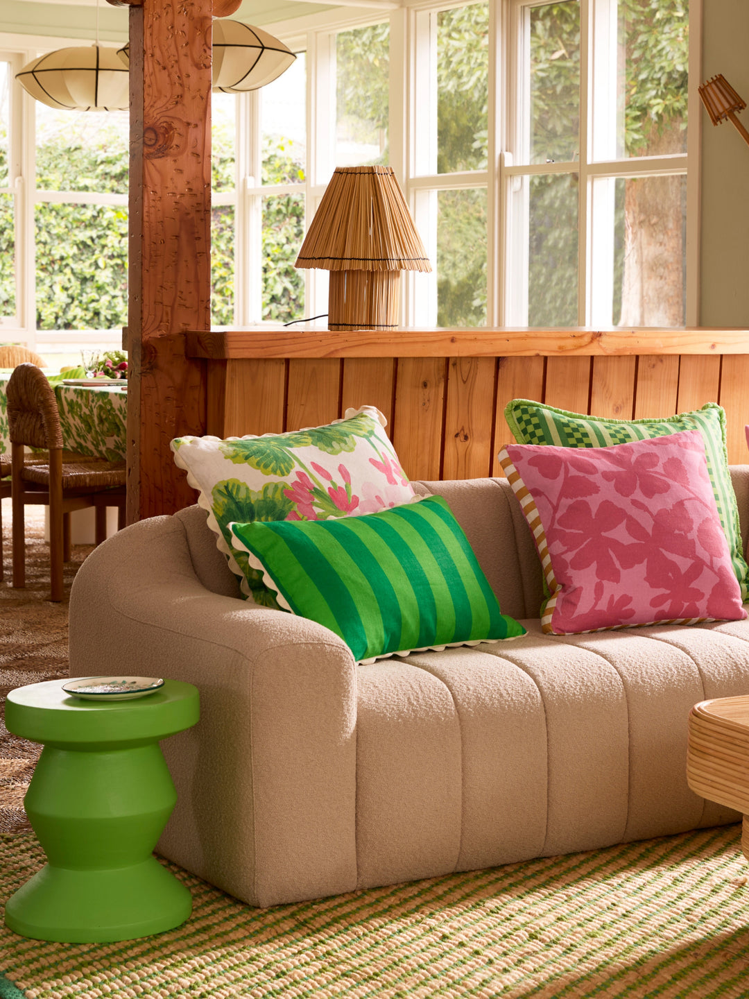 Bold Stripe Green Linen Cushion