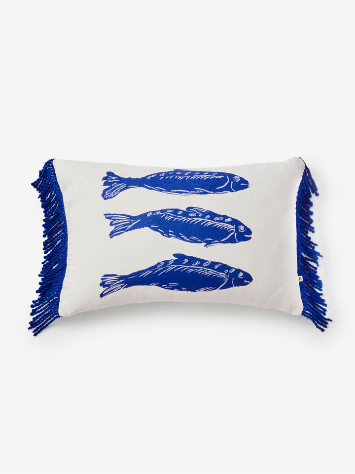 Sardines Blue Linen Cushion