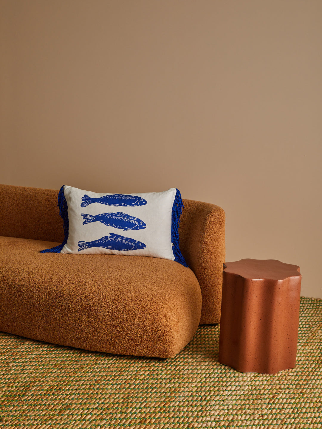 Sardines Blue Linen Cushion