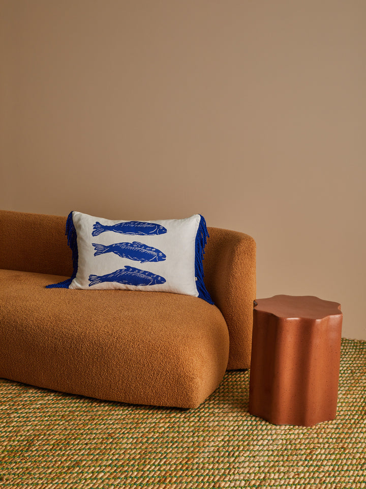 Sardines Blue Linen Cushion