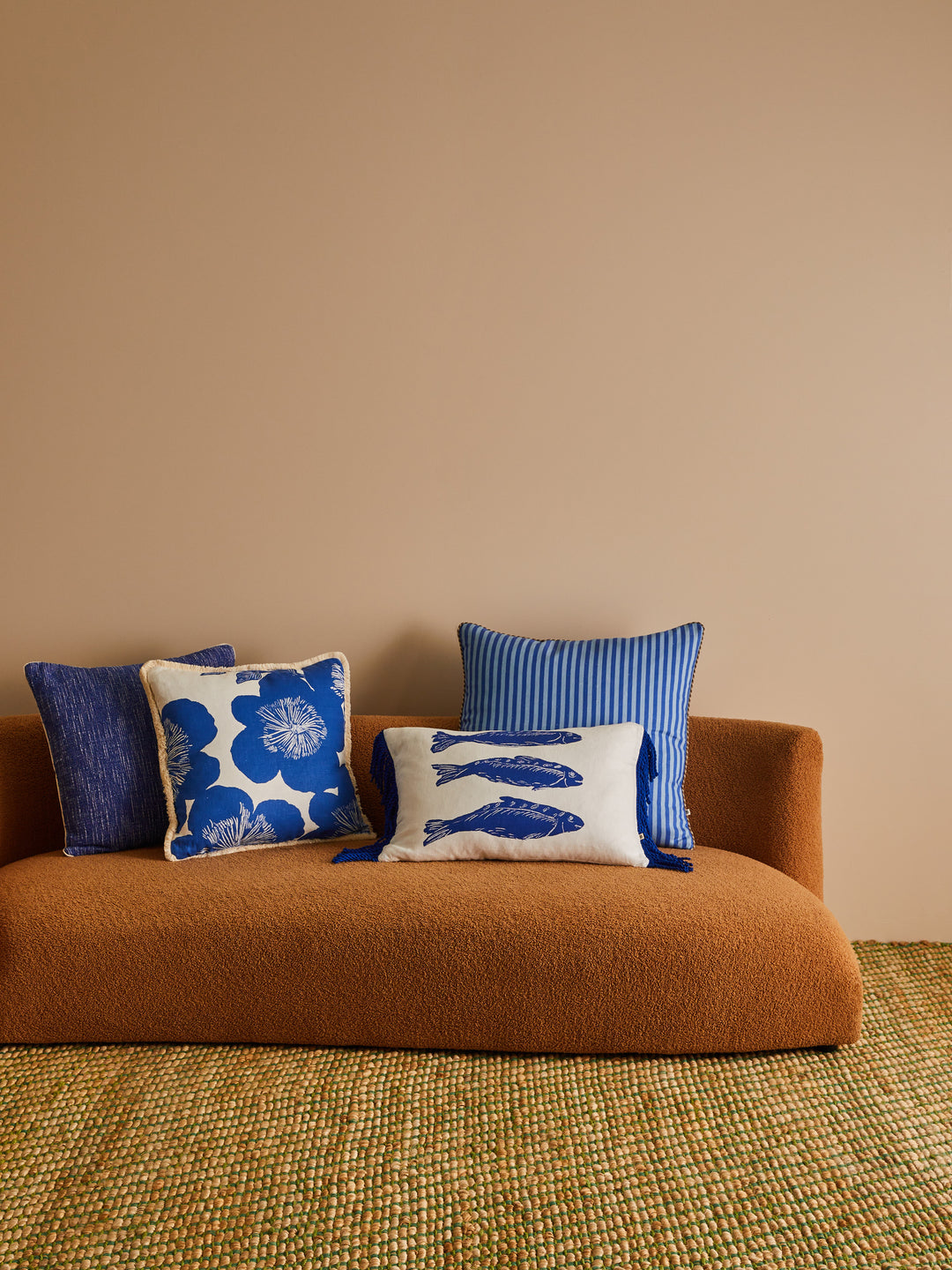 Sardines Blue Linen Cushion