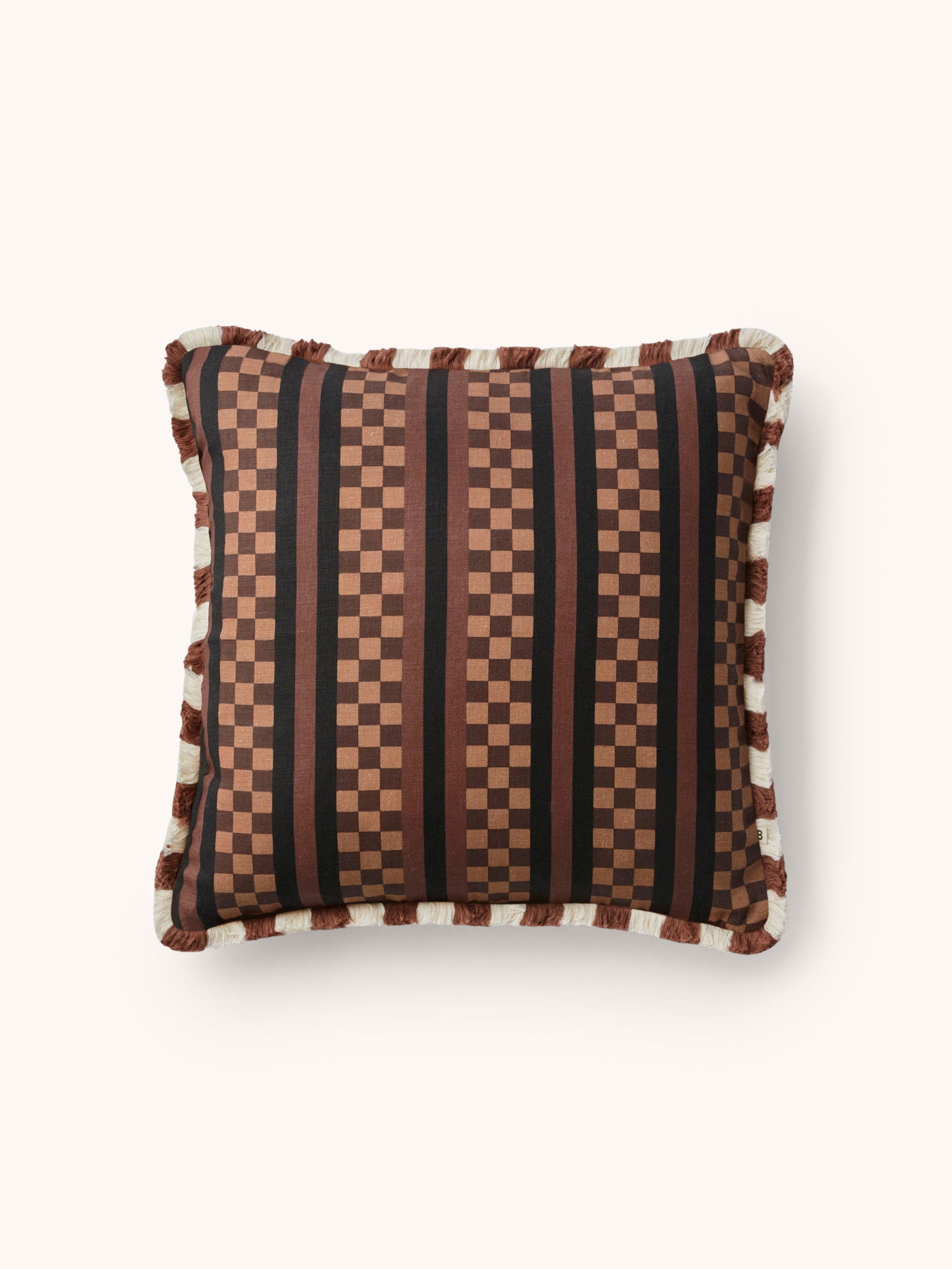Marco Tile Chocolate Linen Cushion - Almost Perfect