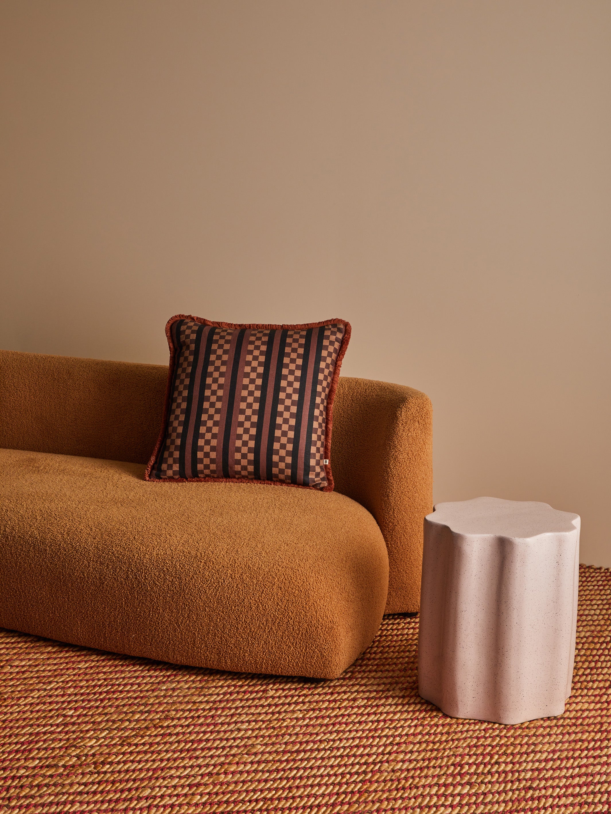 Marco Tile Chocolate Linen Cushion - Almost Perfect