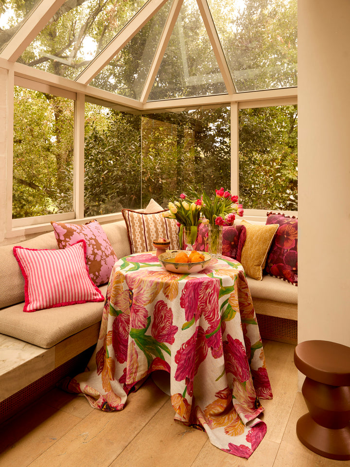 Pinstripe Rose Linen Cushion