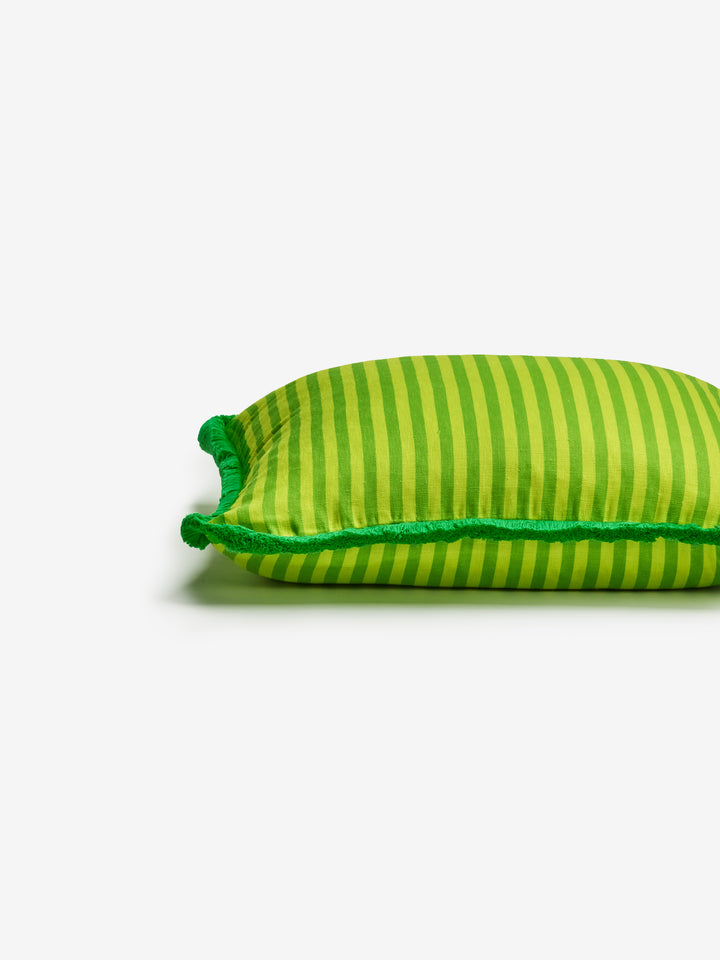 Pinstripe Lime Linen Cushion