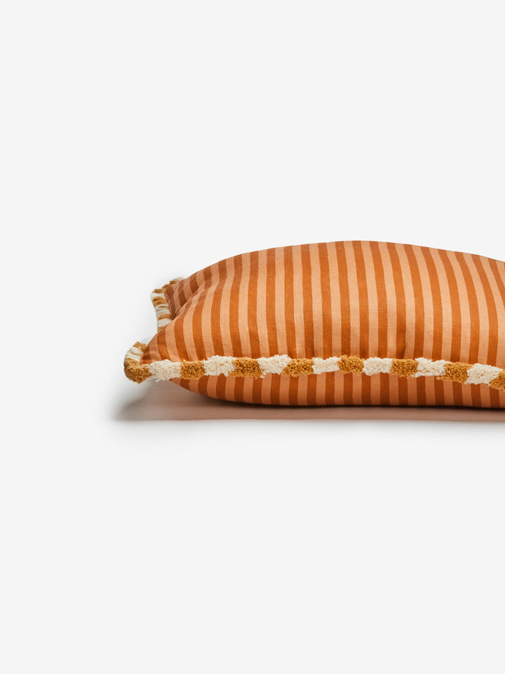 Pinstripe Nutmeg Linen Cushion