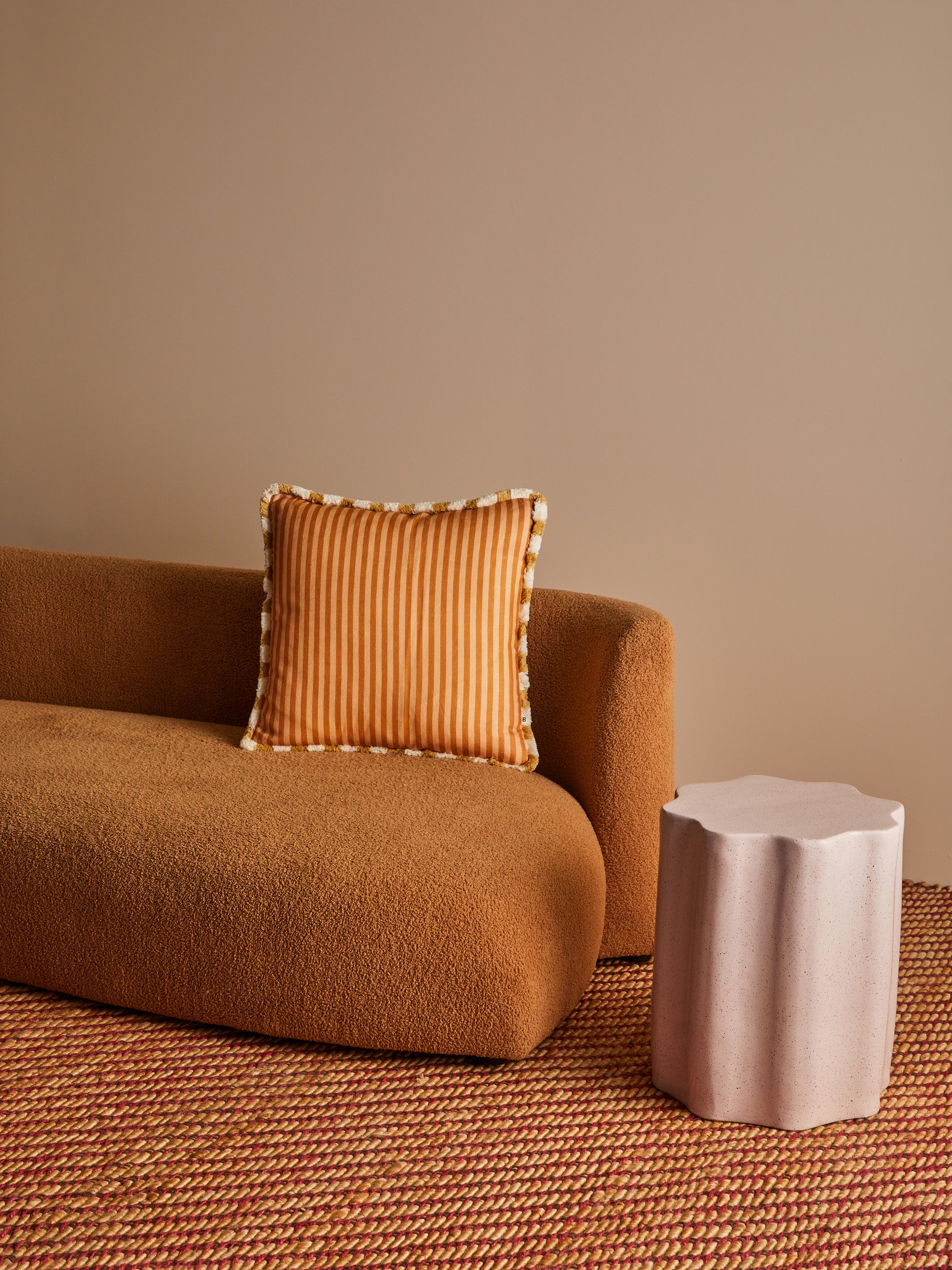 Pinstripe Nutmeg Linen Cushion - Almost Perfect