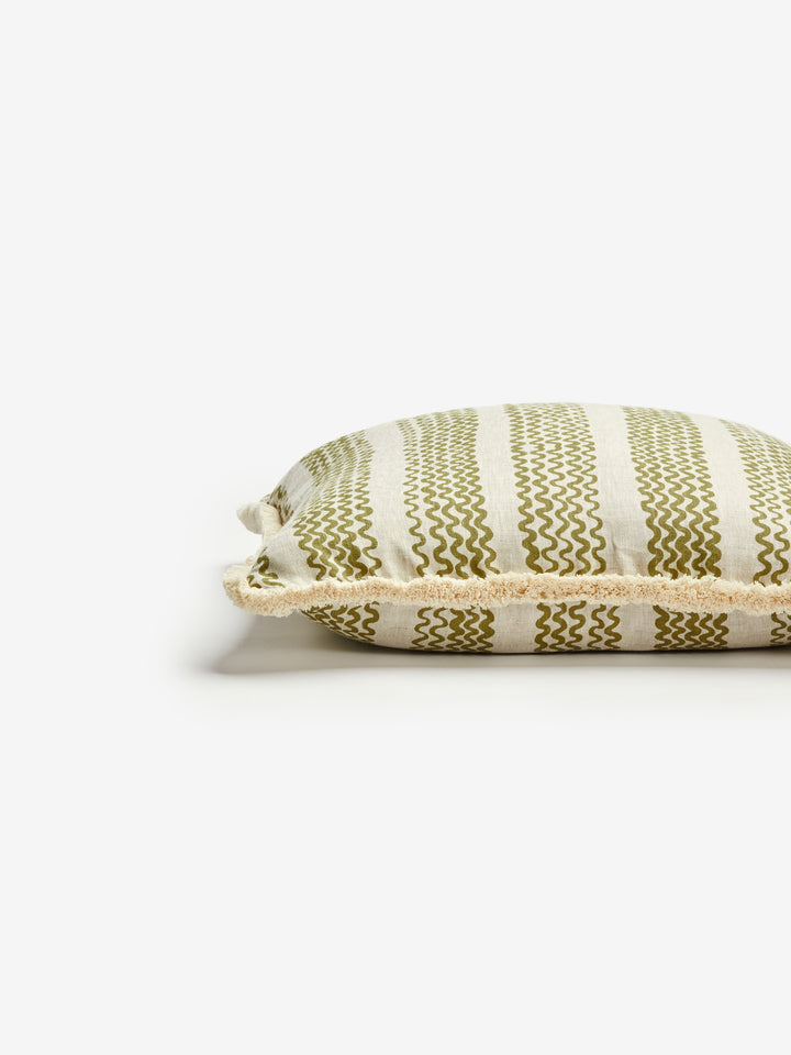 Mini Wave Olive Linen Cushion