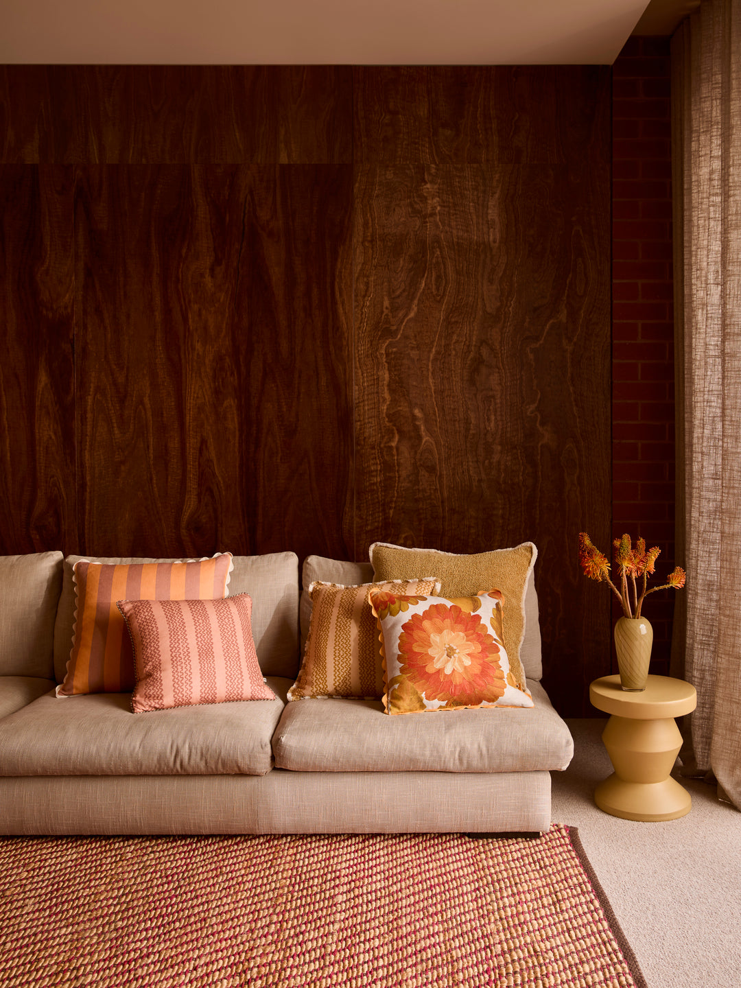 Mini Wave Terracotta Linen Cushion
