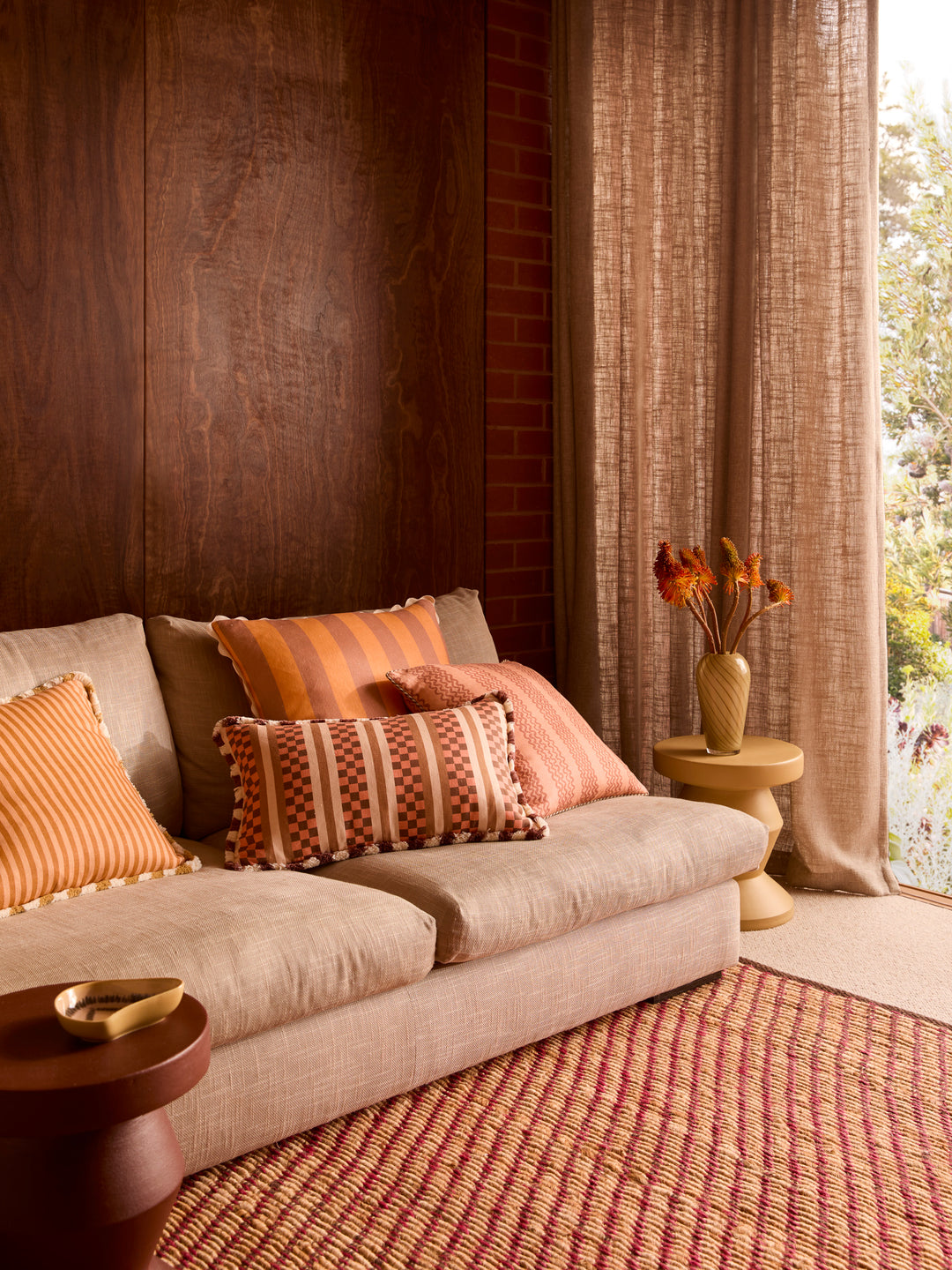 Mini Wave Terracotta Linen Cushion