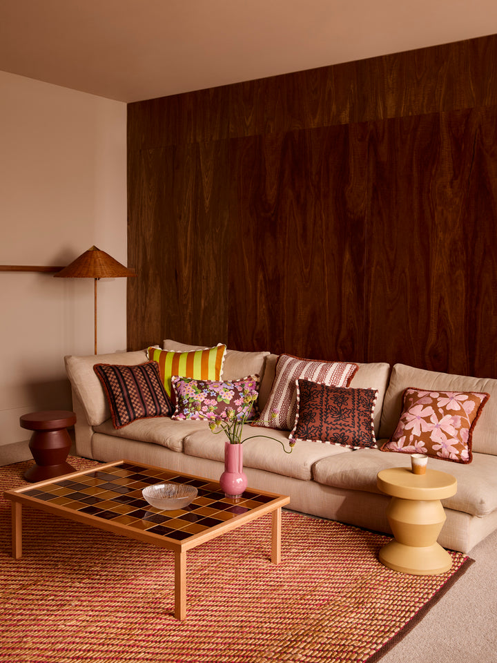 Violet Tan Linen Cushion