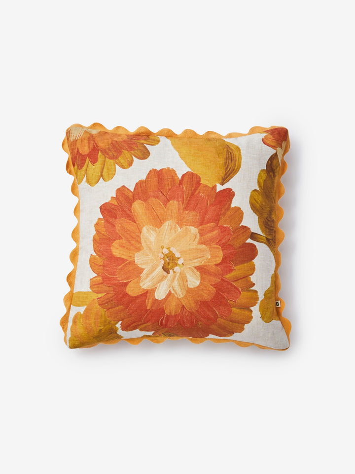 Dahlia Orange Linen Cushion