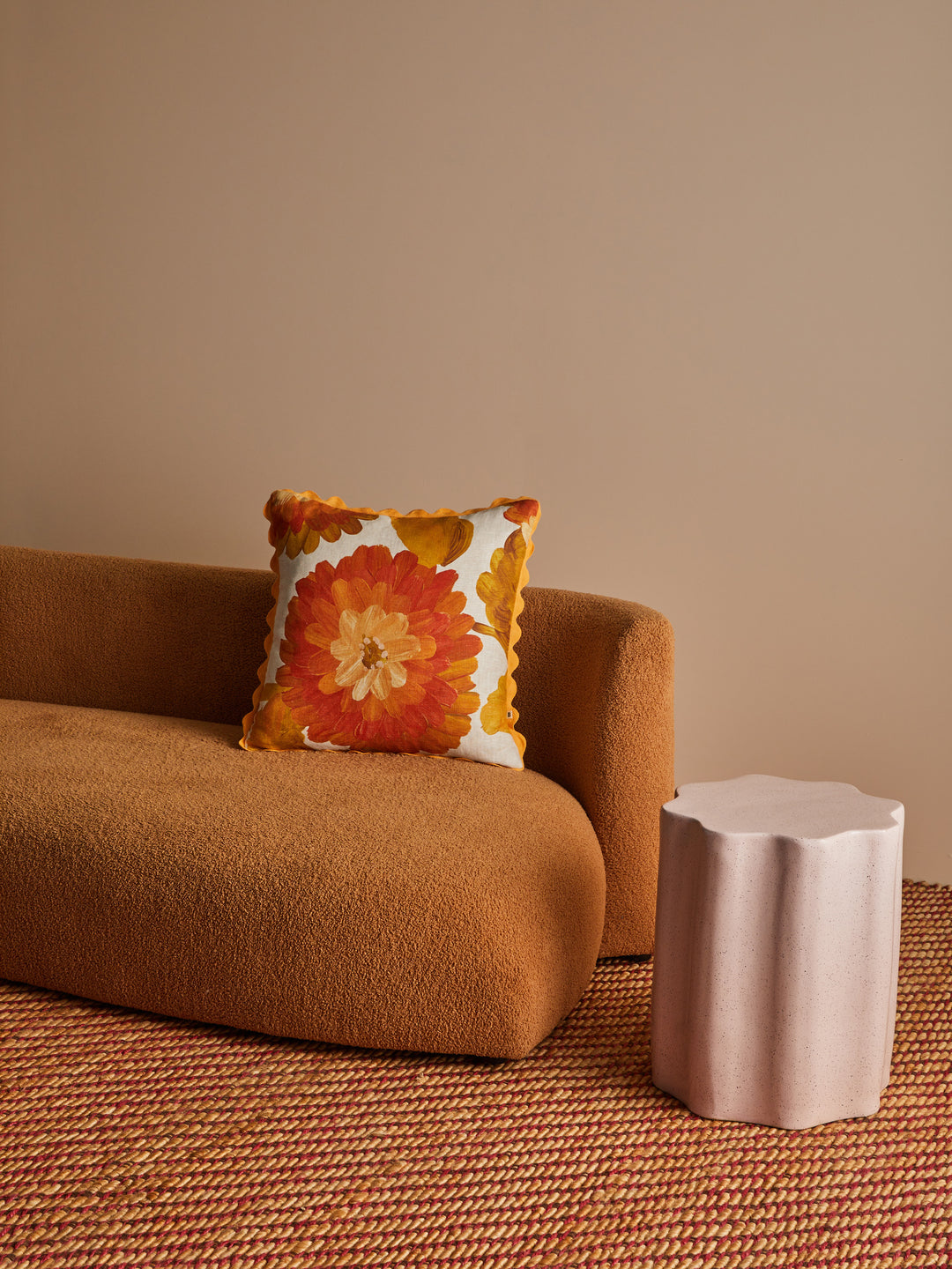 Dahlia Orange Linen Cushion