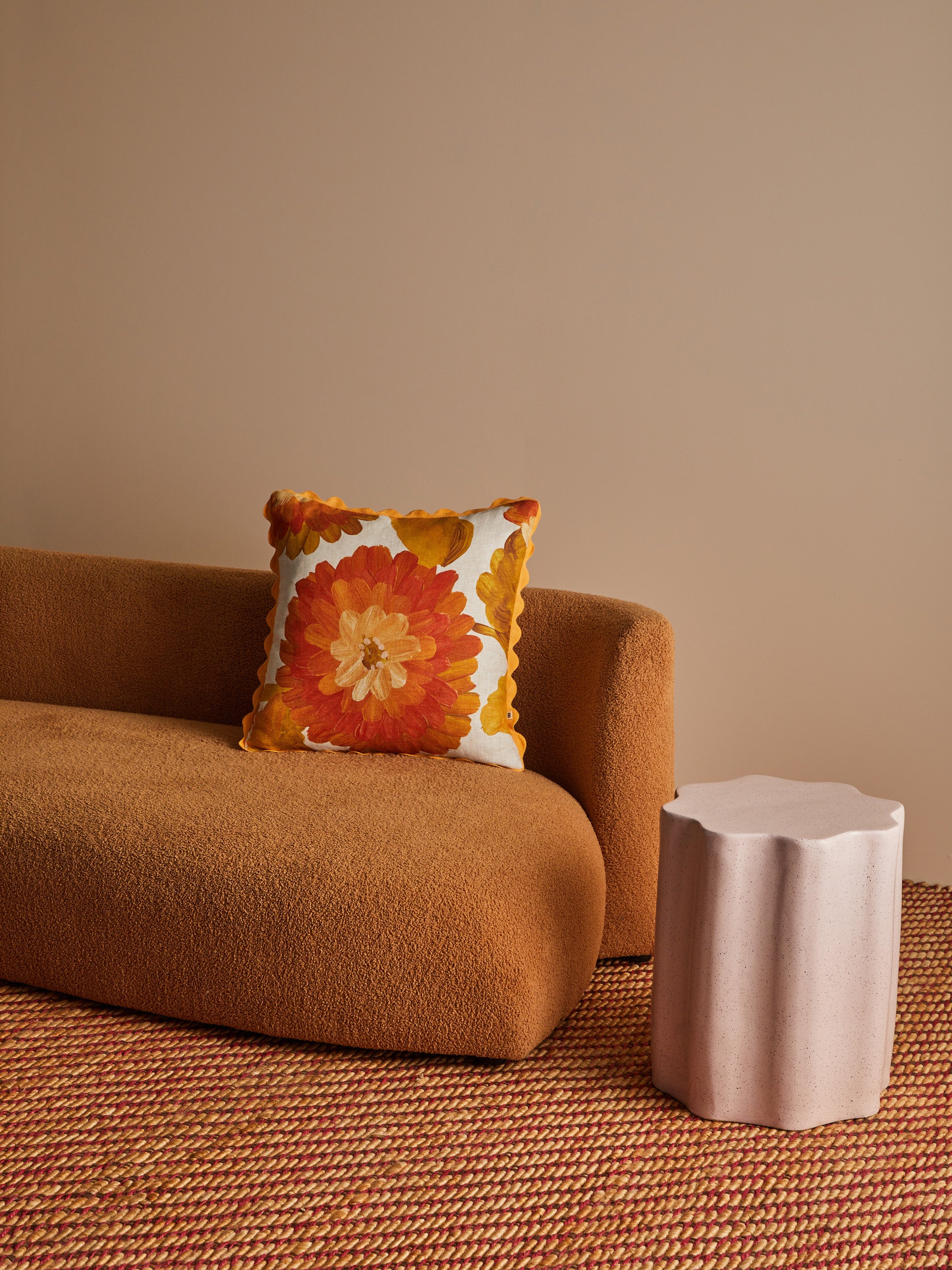 Dahlia Orange Linen Cushion
