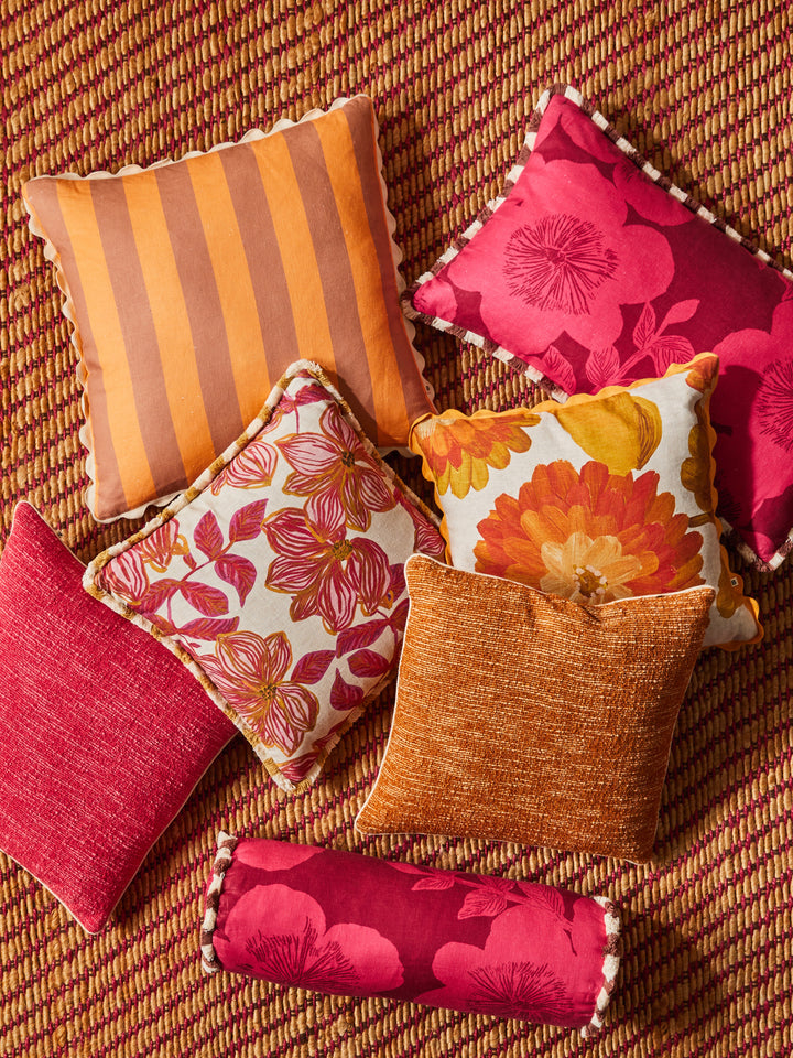 Dahlia Orange Linen Cushion