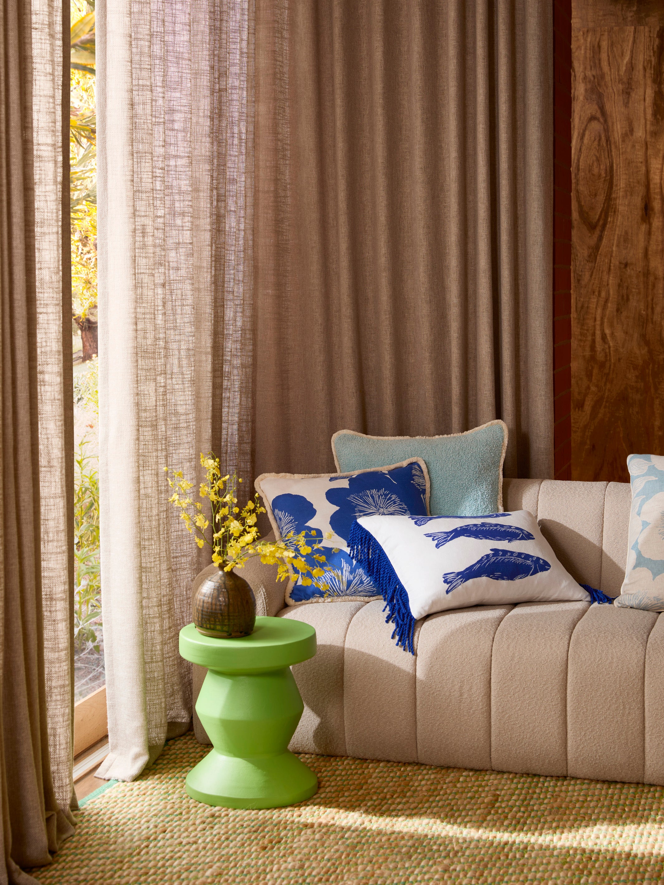 Jardin Blue Linen Cushion