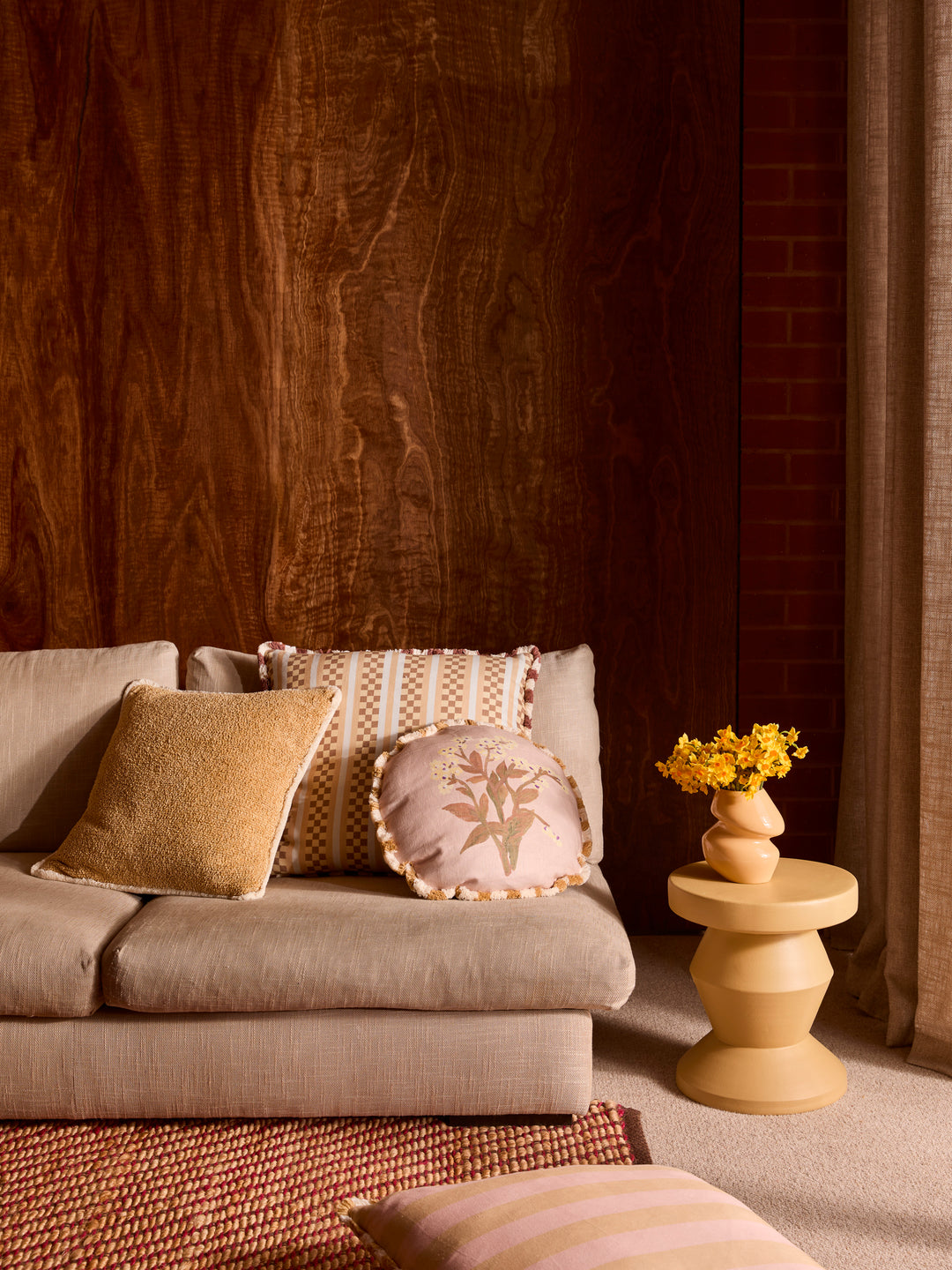 Forget Me Not Caramel Linen Cushion