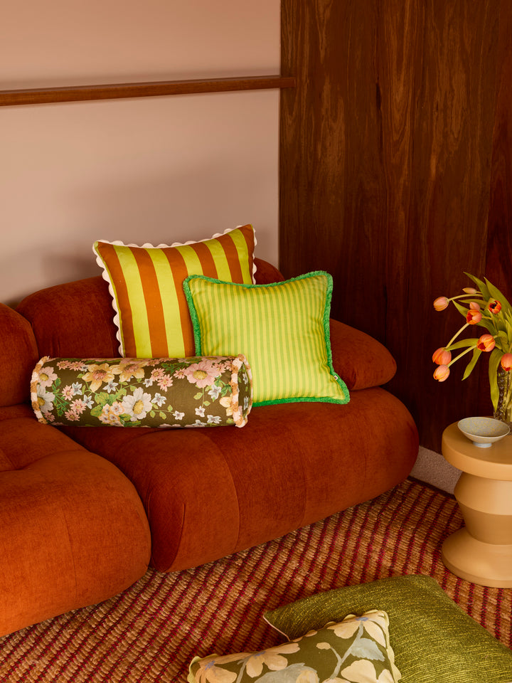 Buttercup Olive Linen Bolster | Homewares Australia | Bonnie and Neil