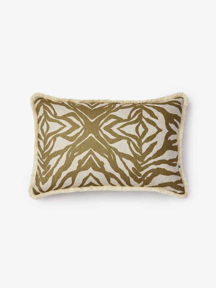 Zebra Olive Linen Cushion