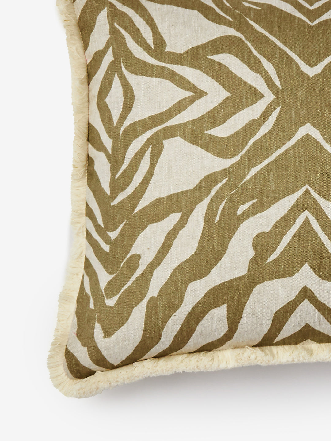 Zebra Olive Linen Cushion