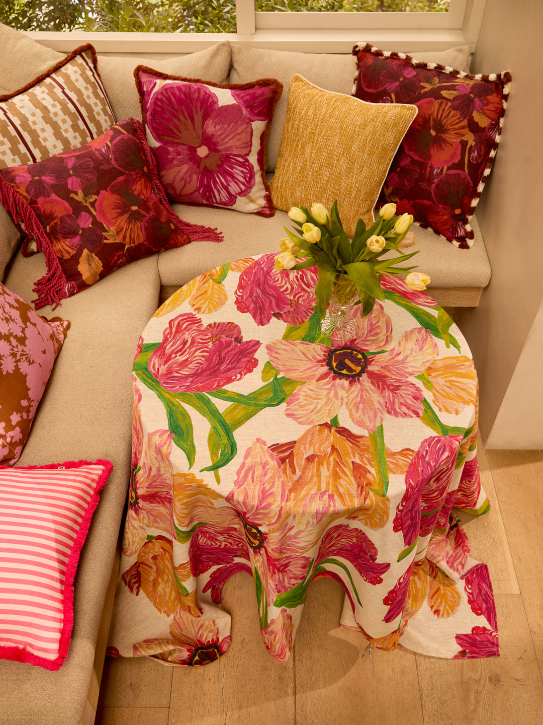 Wild Pansy Pink Linen Cushion