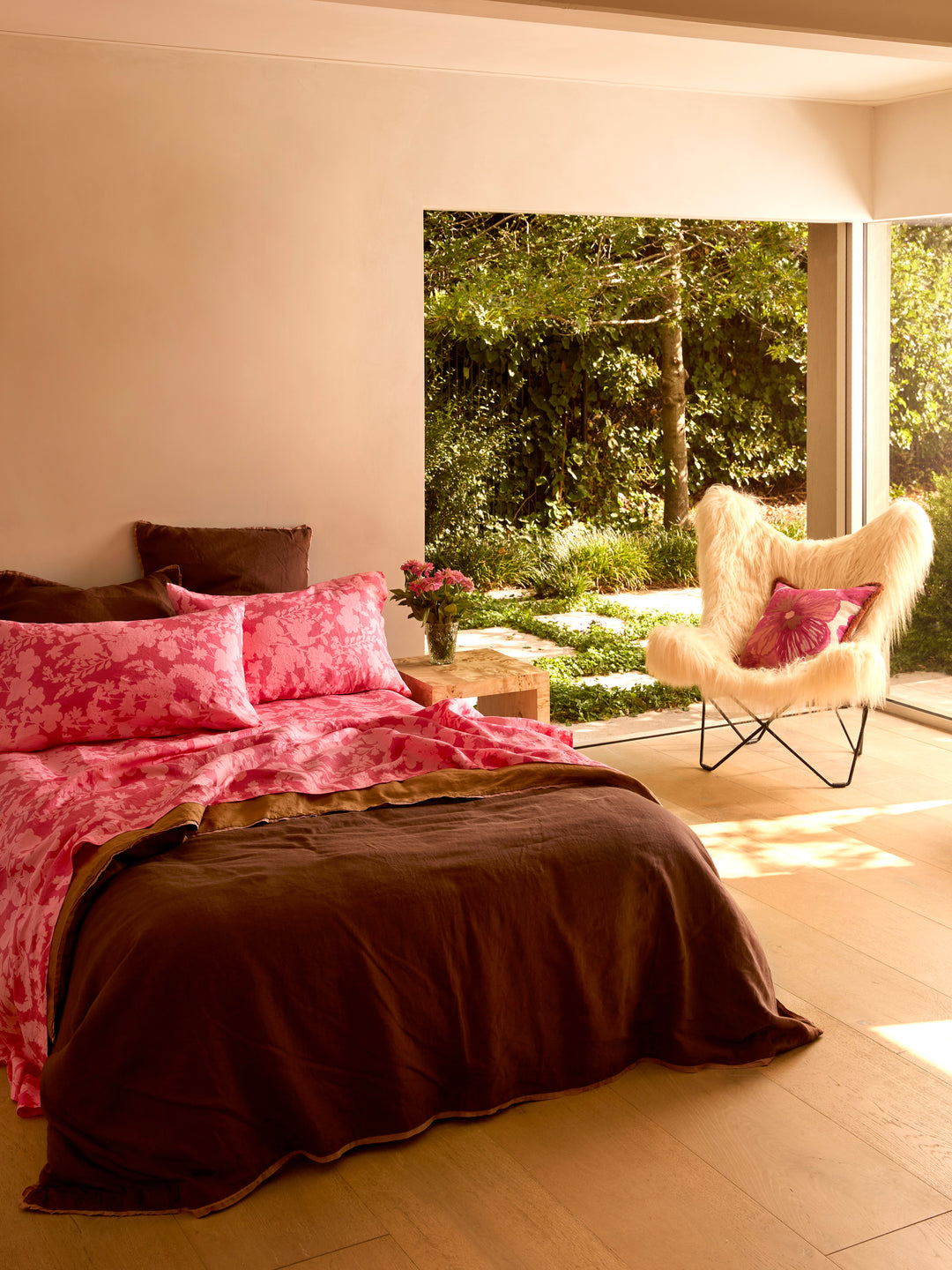 Wild Pansy Pink Linen Cushion