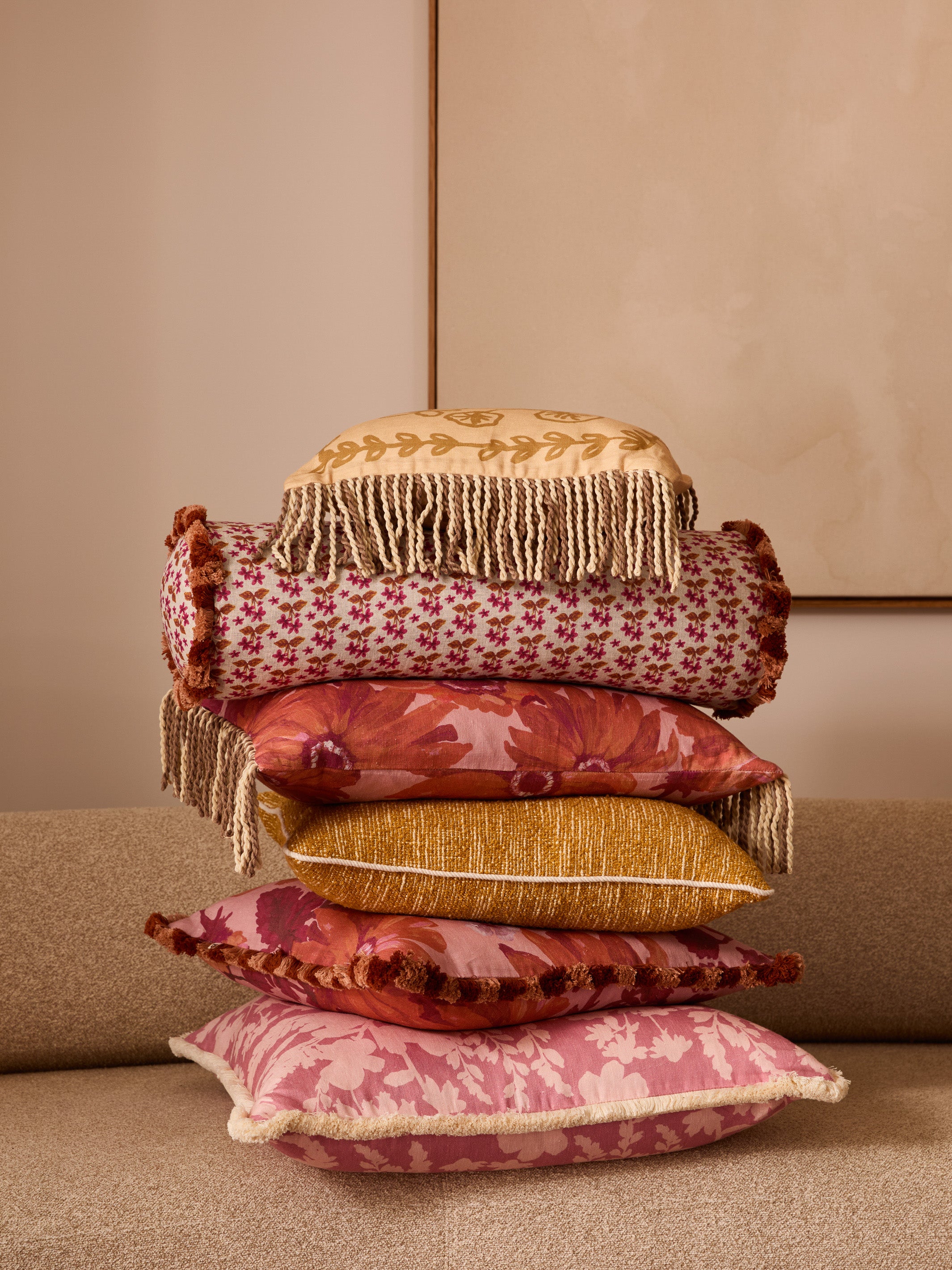 Marigold Rose Linen Cushion