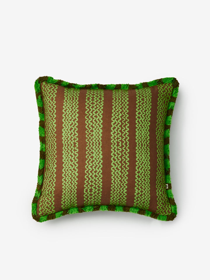 Mini Waves Bright Brown Linen Cushion