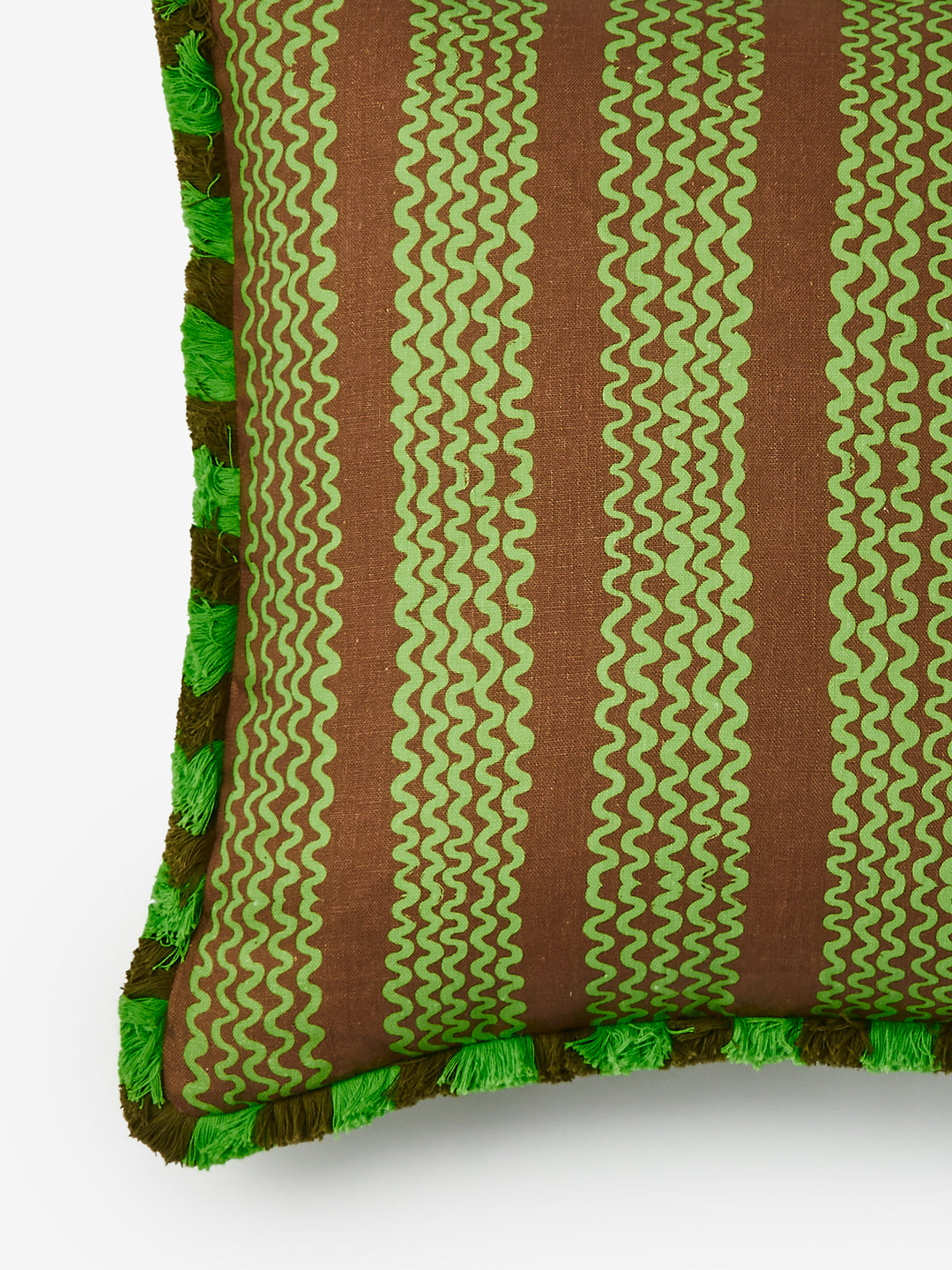 Mini Waves Bright Brown Linen Cushion