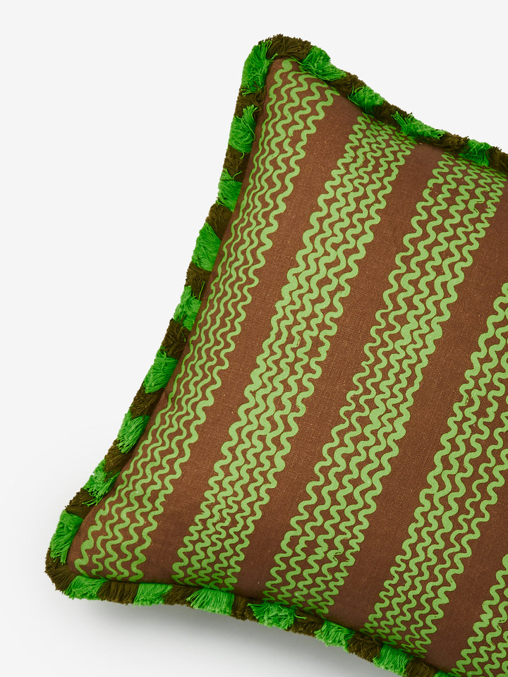 Mini Waves Bright Brown Linen Cushion