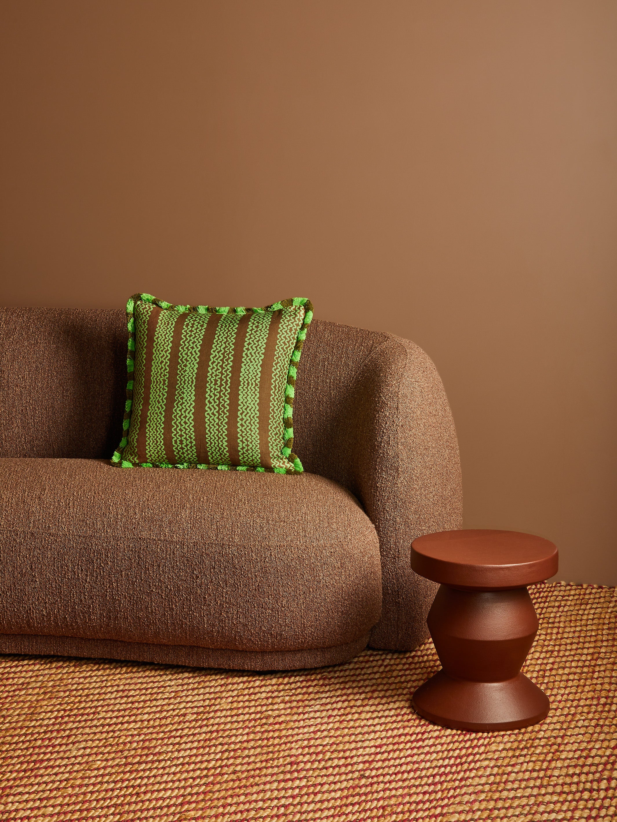 Mini Waves Bright Brown Linen Cushion - Almost Perfect