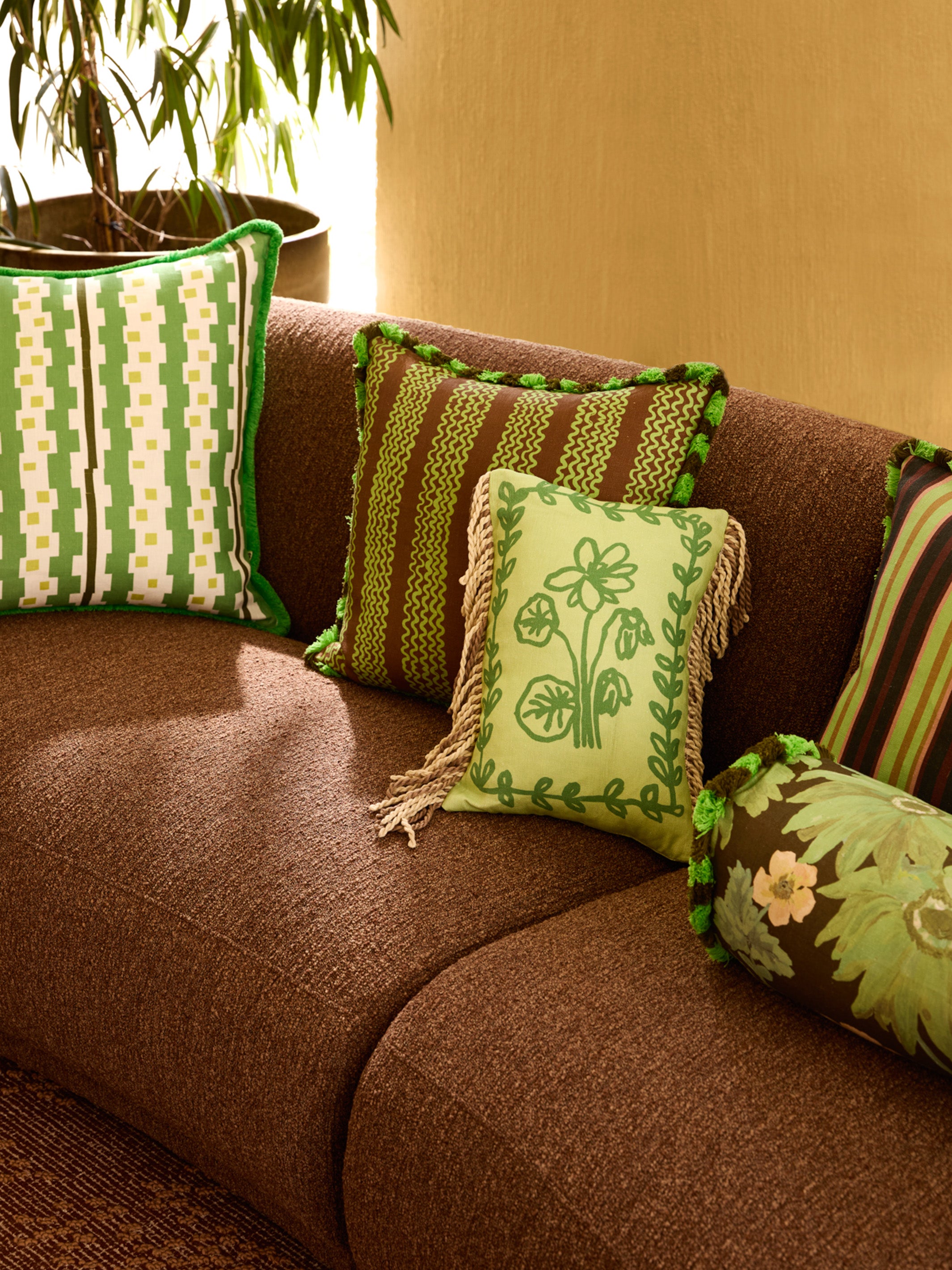 Mini Waves Bright Brown Linen Cushion