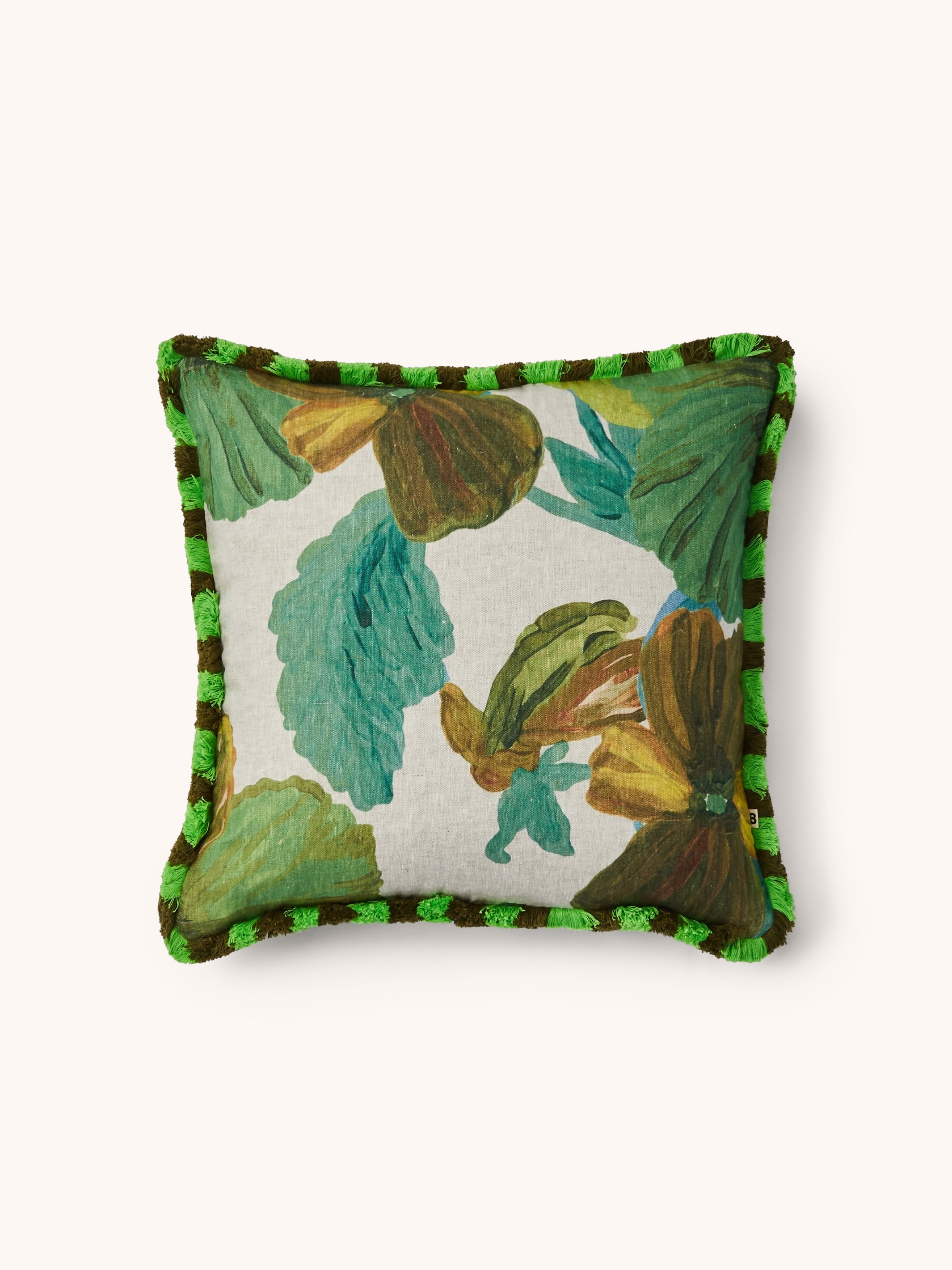 Wild Pansy Verde Linen Cushion