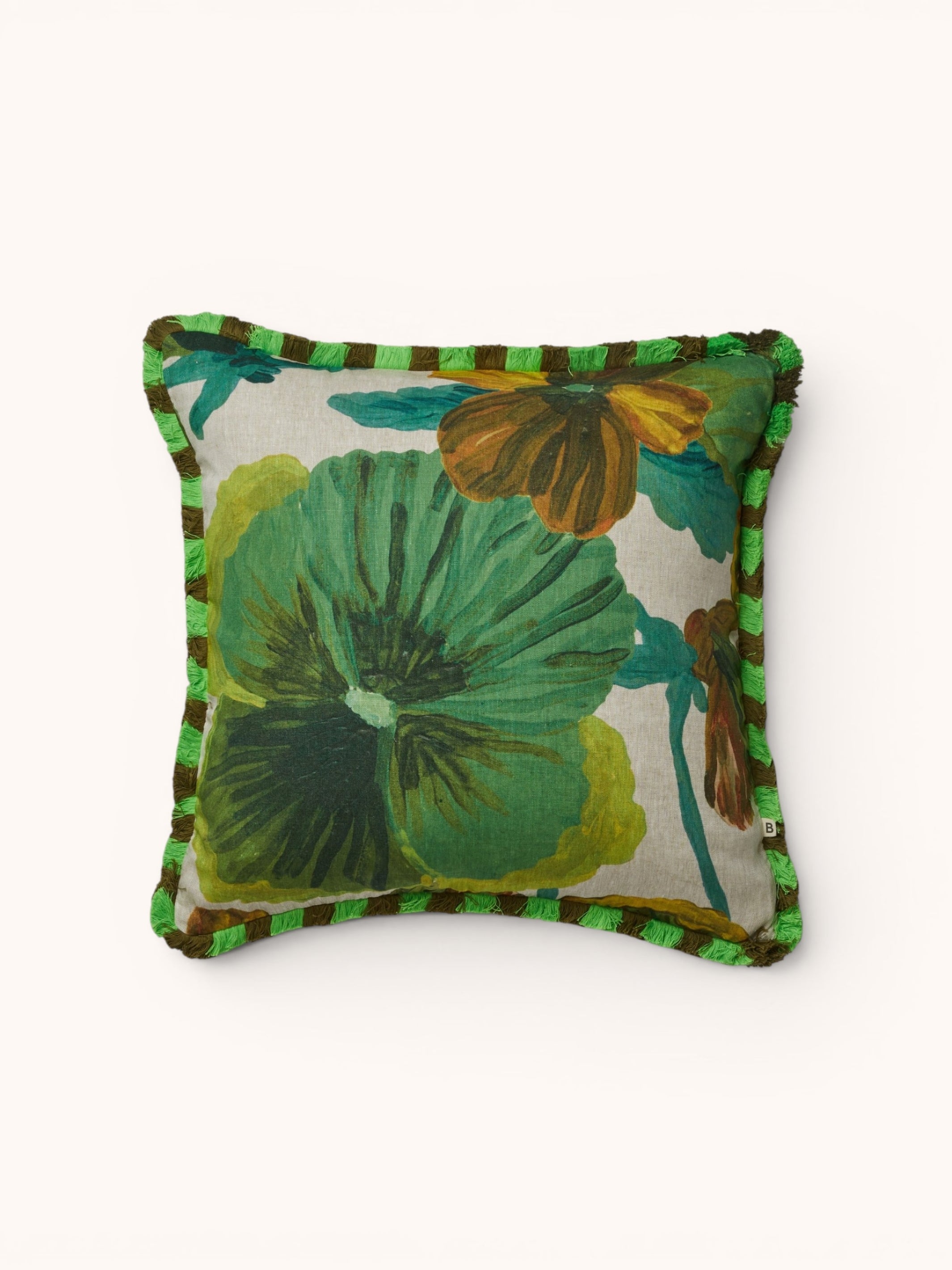 Wild Pansy Verde Linen Cushion