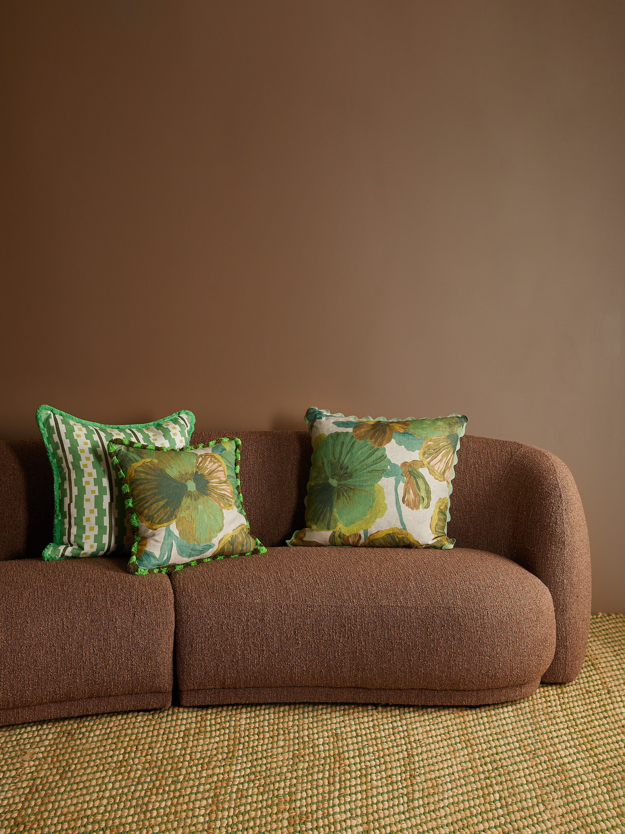 Wild Pansy Verde Linen Cushion