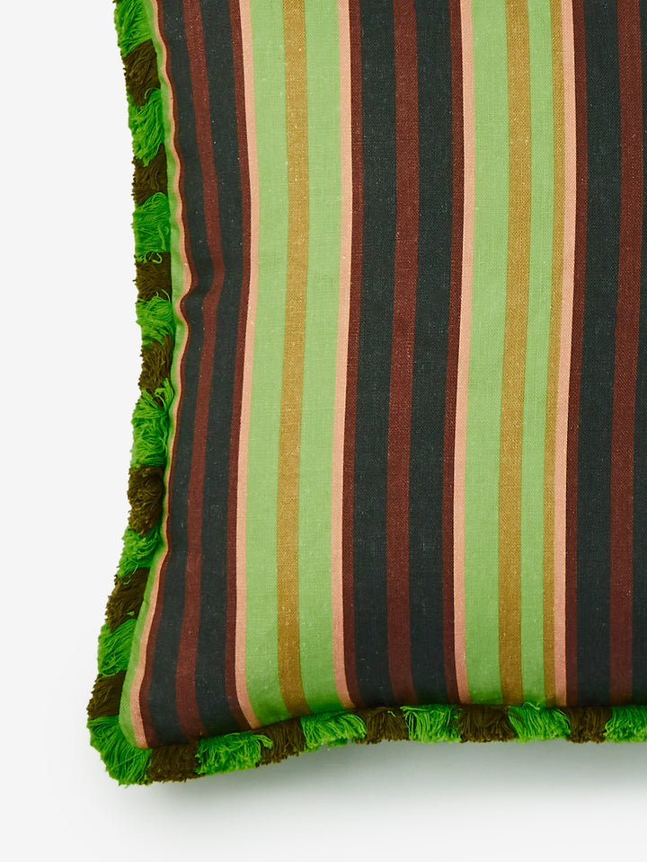 Suiting Stripe Emerald Linen Cushion