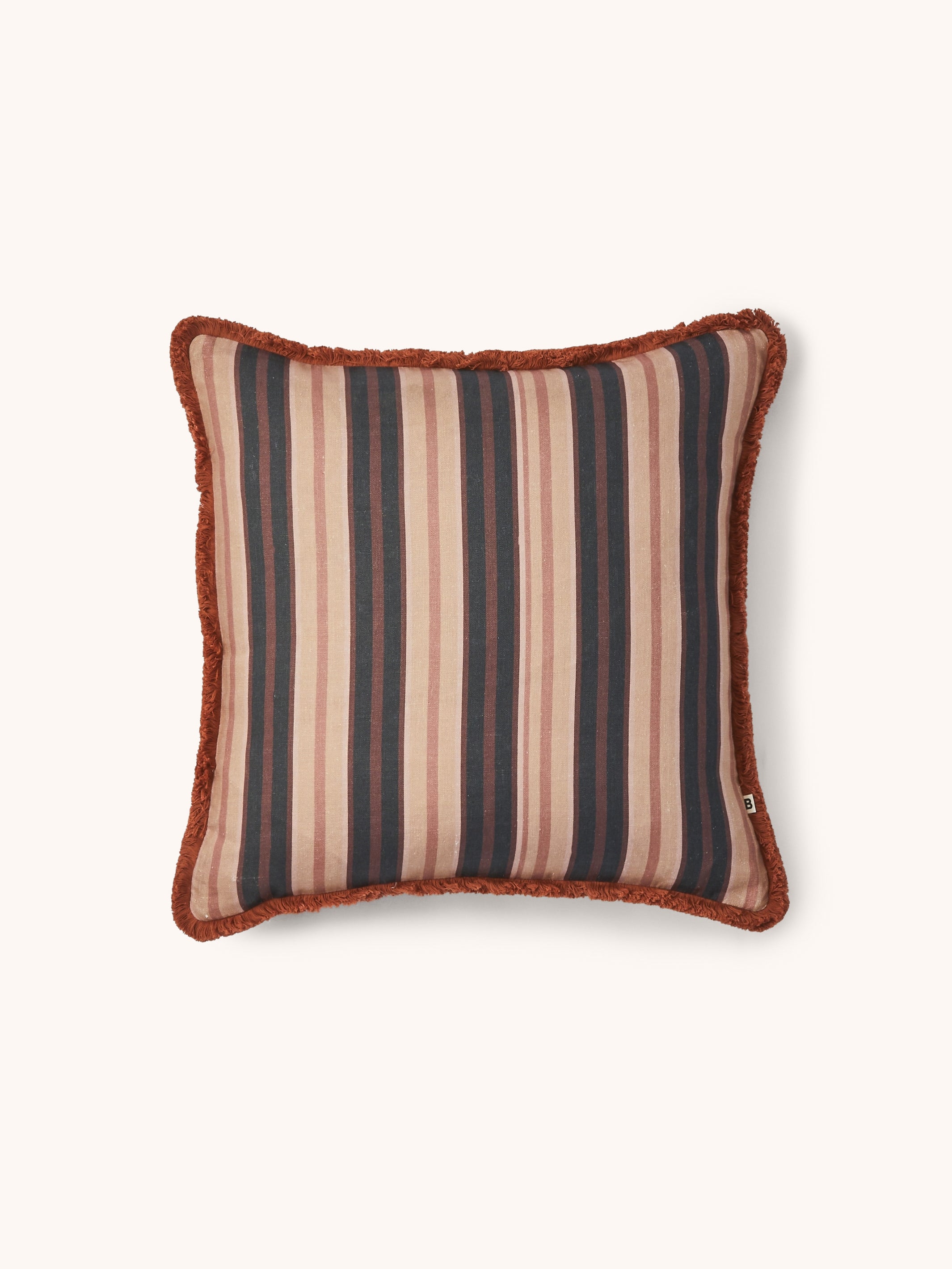 Suiting Stripe Black Tan Linen Cushion