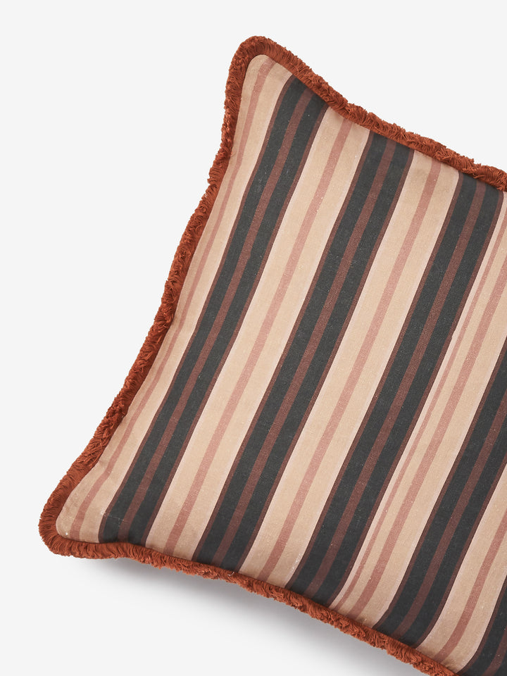 Suiting Stripe Black Tan Linen Cushion