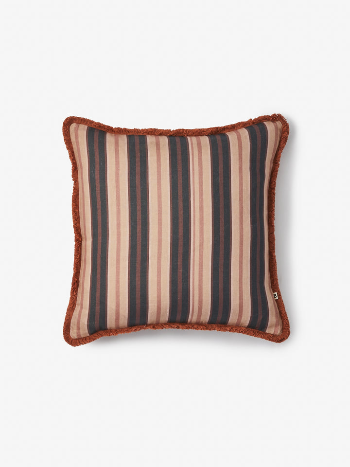 Suiting Stripe Black Tan Linen Cushion