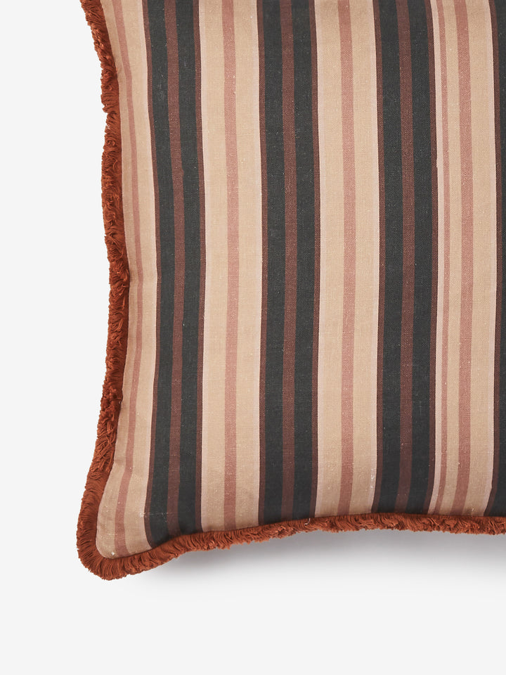 Suiting Stripe Black Tan Linen Cushion