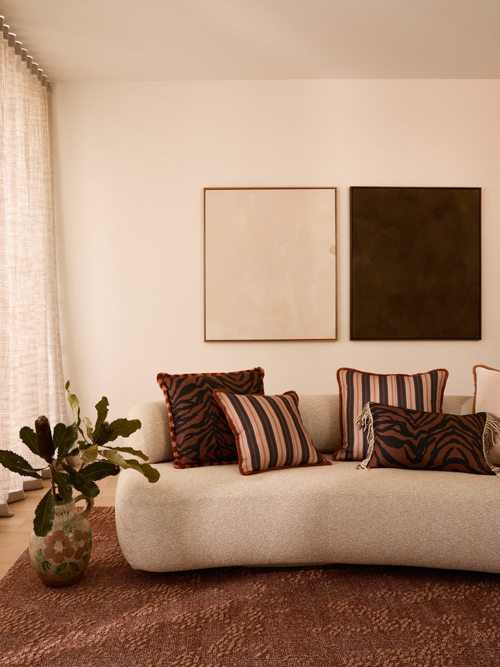 Suiting Stripe Black Tan Linen Cushion